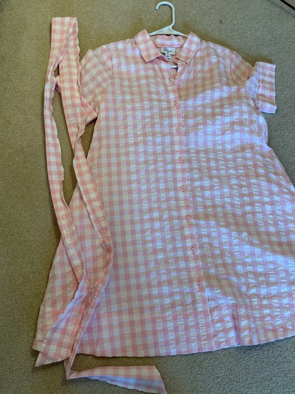 Lisa Marie Fernandez Pink Gingham Seersucker Dress with Tie Waist - Picture 5 of 10
